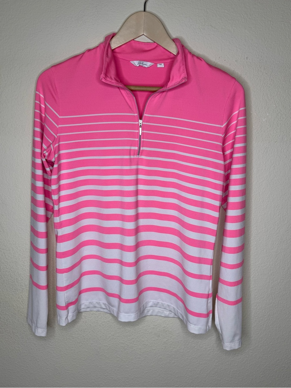 Lady Hagan Pink & White Striped Quarter-Zip Pullover